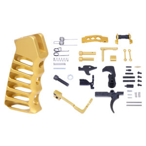 AR-15 Enhanced Lower Parts Kit With Upgrades & Skeletonized Aluminum Pistol Grip (Anodized Gold)
