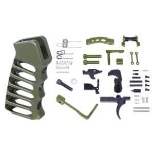 AR-15 Enhanced Lower Parts Kit With Upgrades & Skeletonized Aluminum Pistol Grip (Anodized Green)