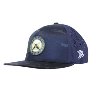 Multi-Cam and navy blue flat bill snapback hat with Guntec USA logo patch