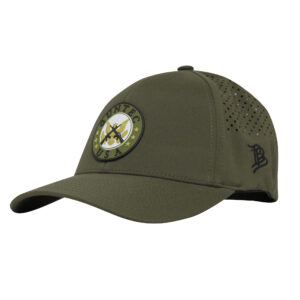 Green performance curved bill hat with Guntec USA rubber PVC patch