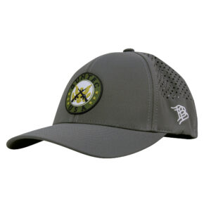Grey Guntec USA performance curved hat with rubber PVC logo patch