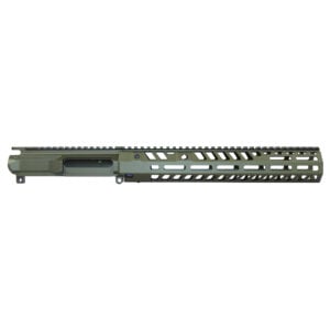 Anodized green AR-15 slabside stripped billet upper receiver with 12-inch handguard