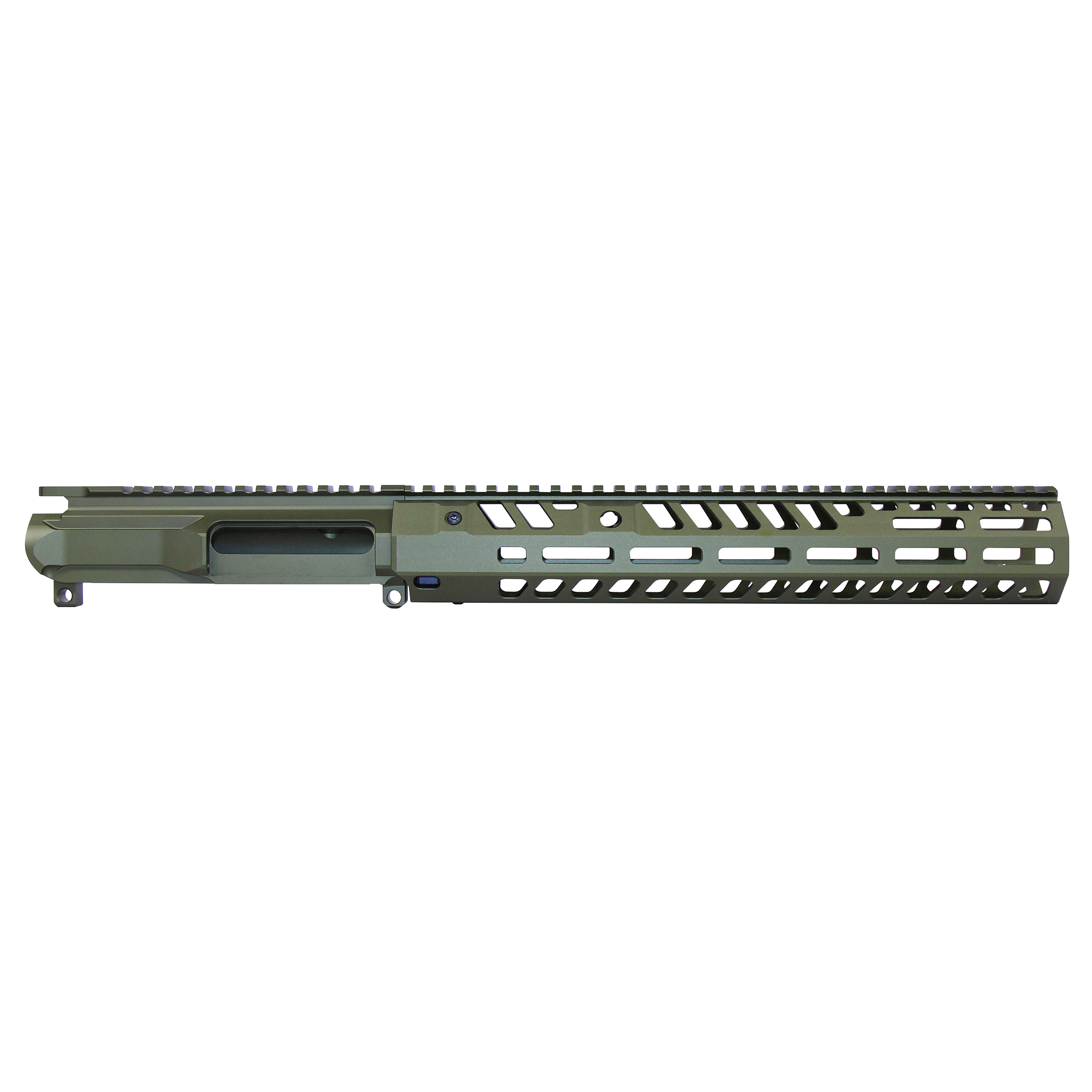 Anodized green AR-15 slabside stripped billet upper receiver with 12-inch handguard