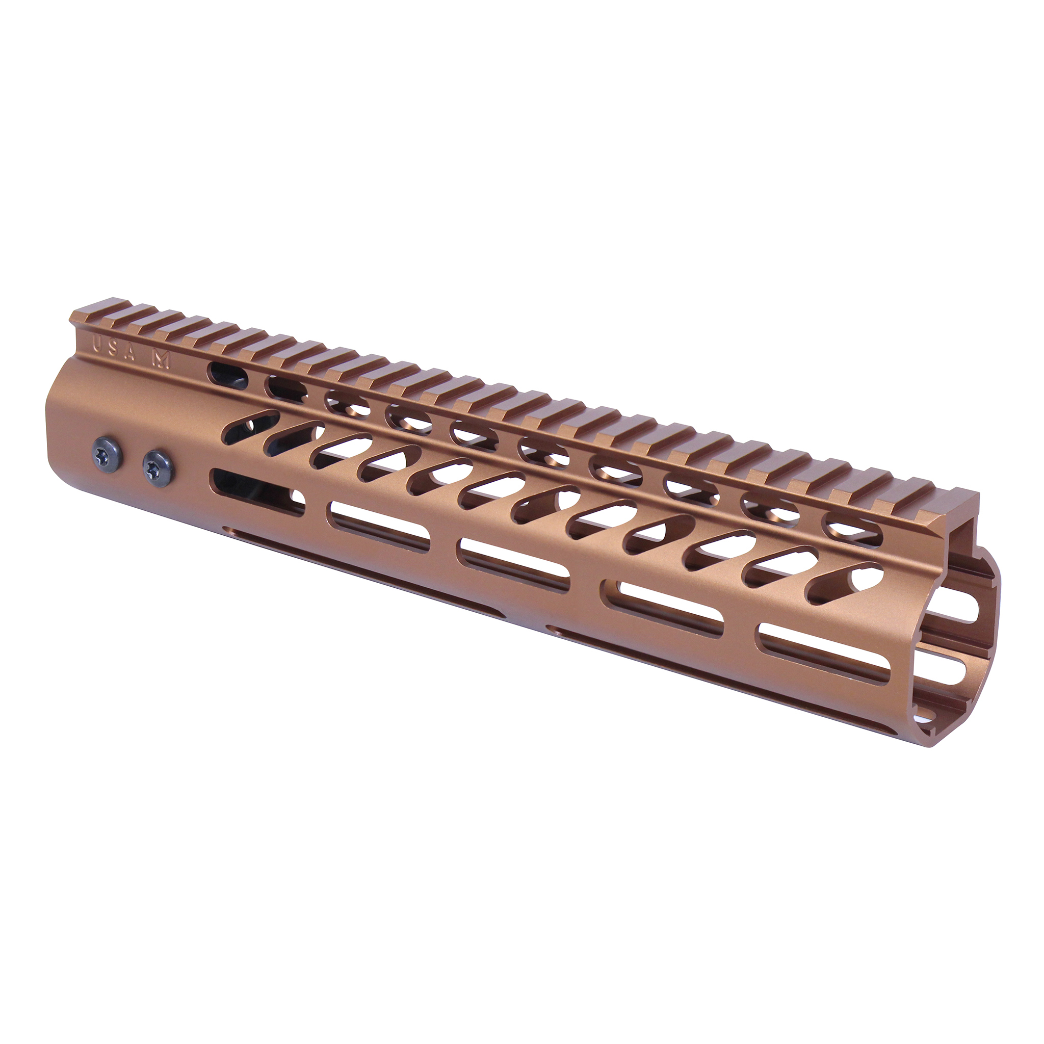 Anodized Bronze 10-inch M-LOK handguard with monolithic top rail for AR-308