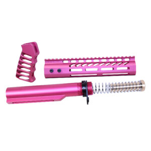 Anodized Pink AR-15 9 inch Pistol Brace Build Kit with Milspec Buffer Tube, pistol grip, and handguard