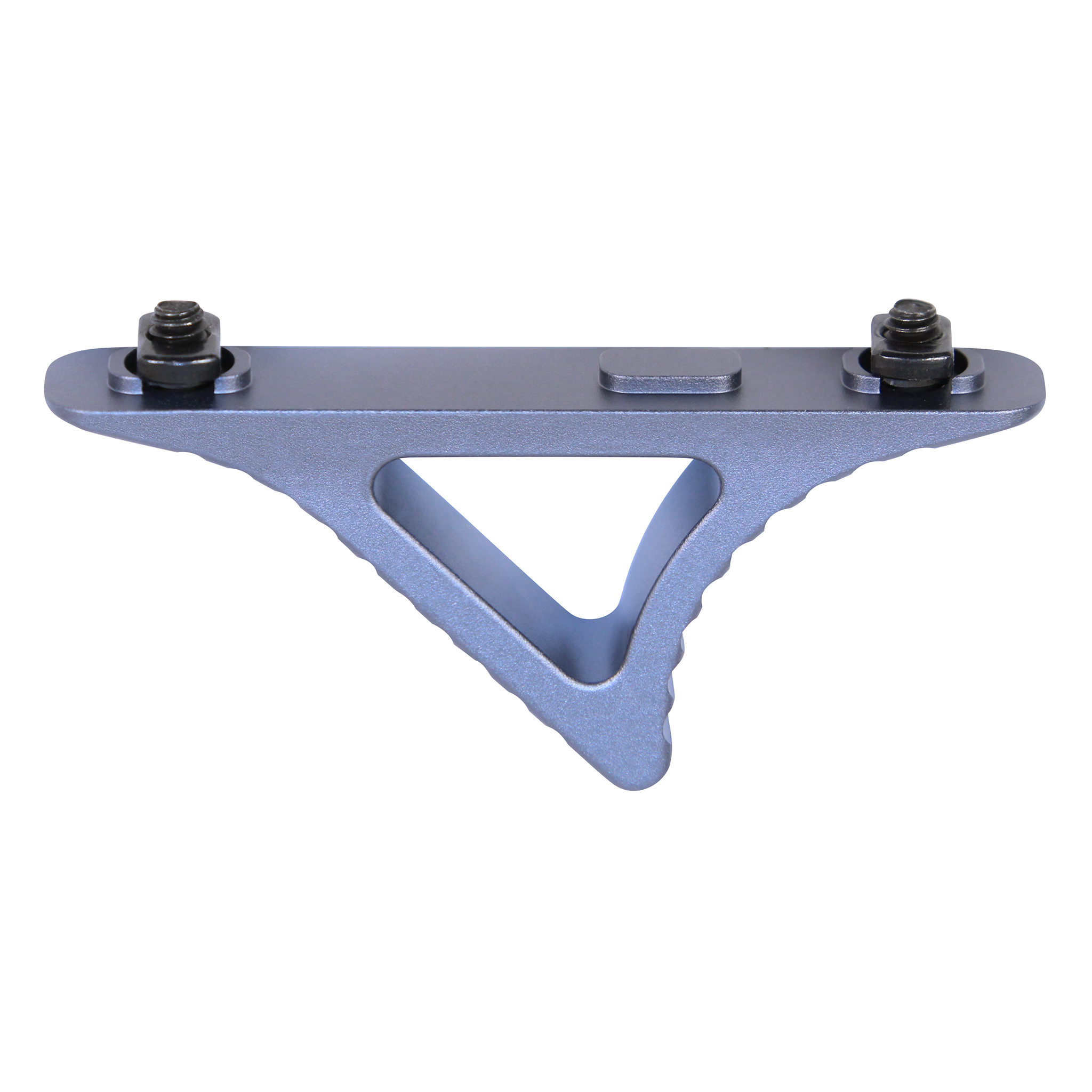 Anodized grey skeletonized angled foregrip with two mounting screws
