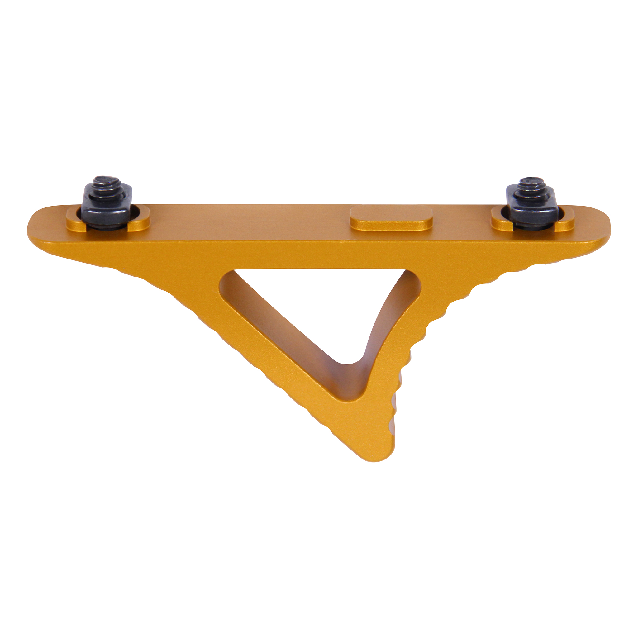 Angled foregrip with anodized orange finish and two black M-LOK screws