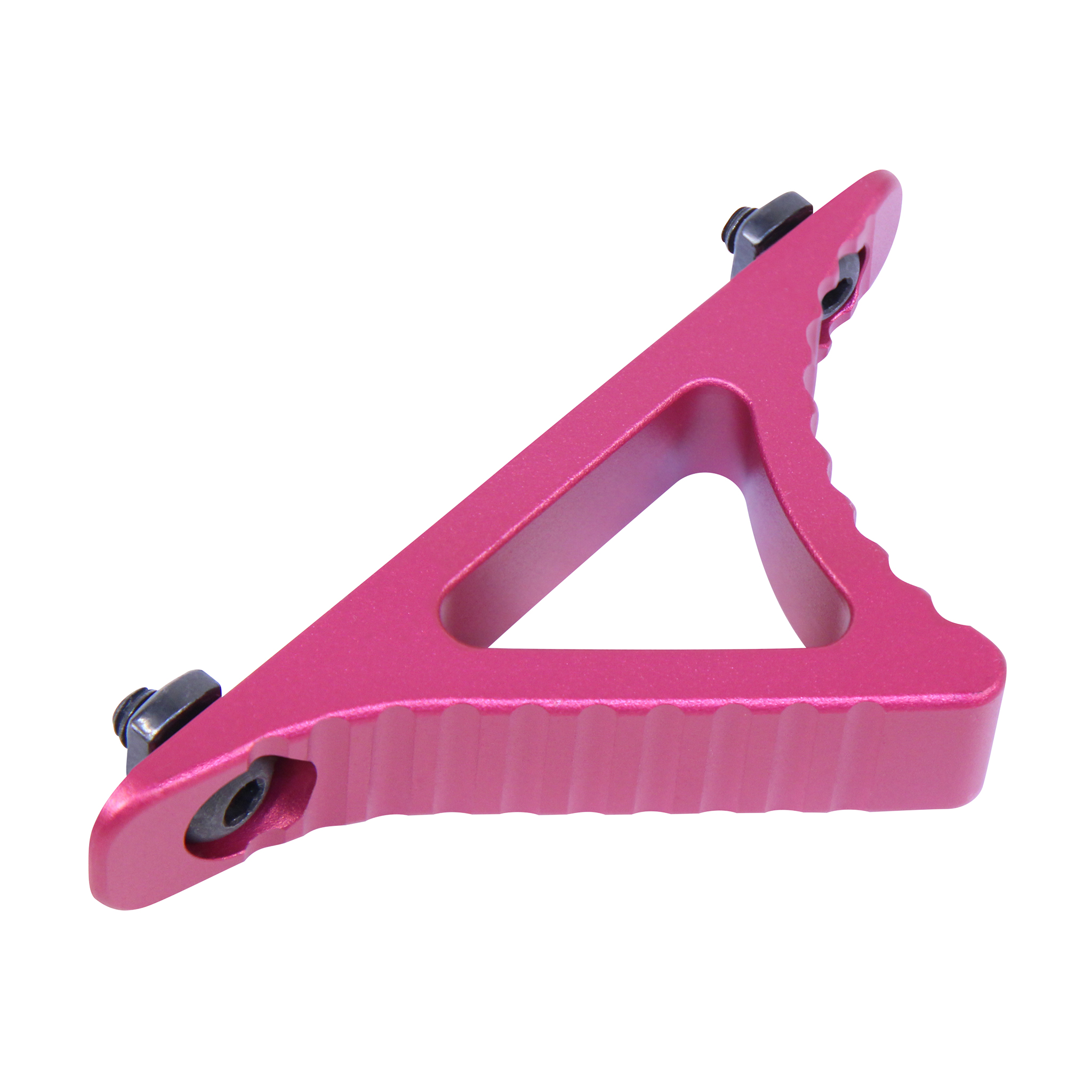 Anodized pink skeletonized angled foregrip for M-LOK with textured grip sides