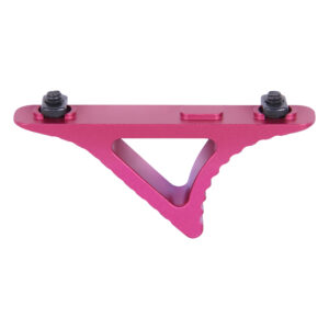 Anodized pink skeletonized angled foregrip with textured sides and two black M-LOK screws