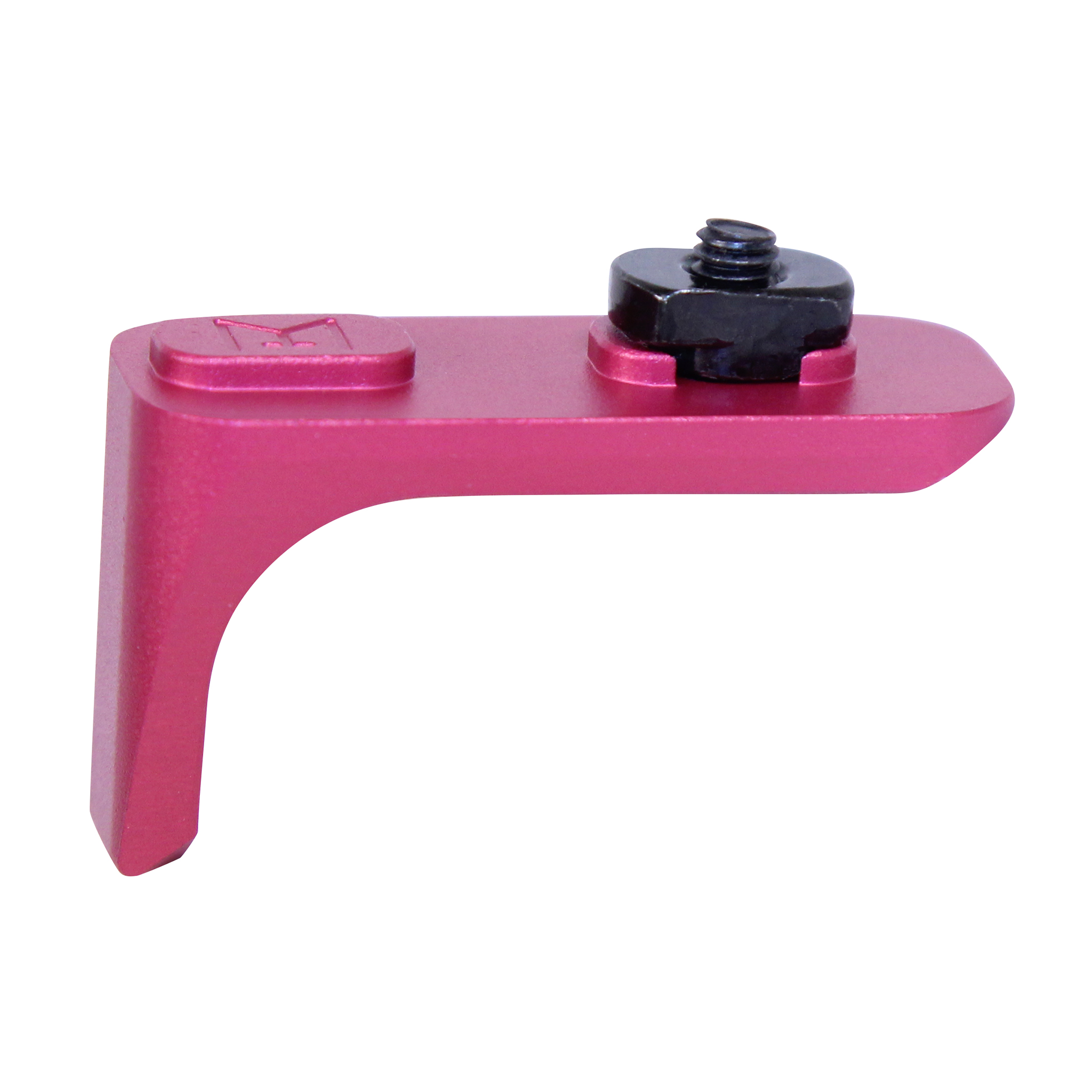Anodized pink aluminum handstop with black mounting hardware for M-LOK