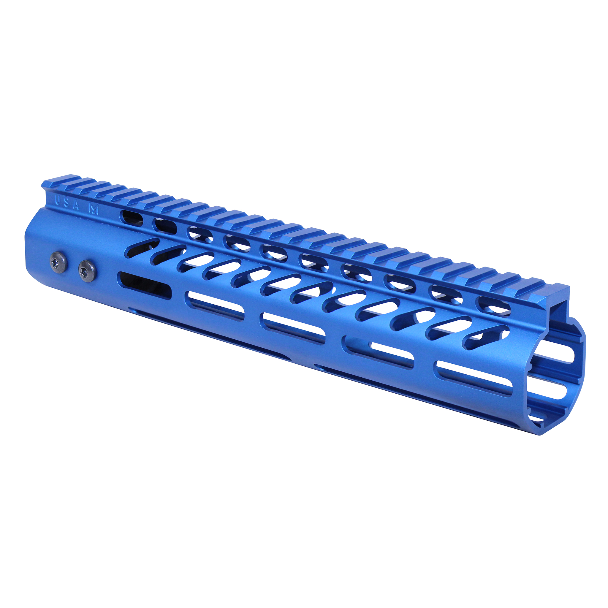 Anodized Blue 10-inch M-LOK free floating handguard with monolithic top rail for AR-308