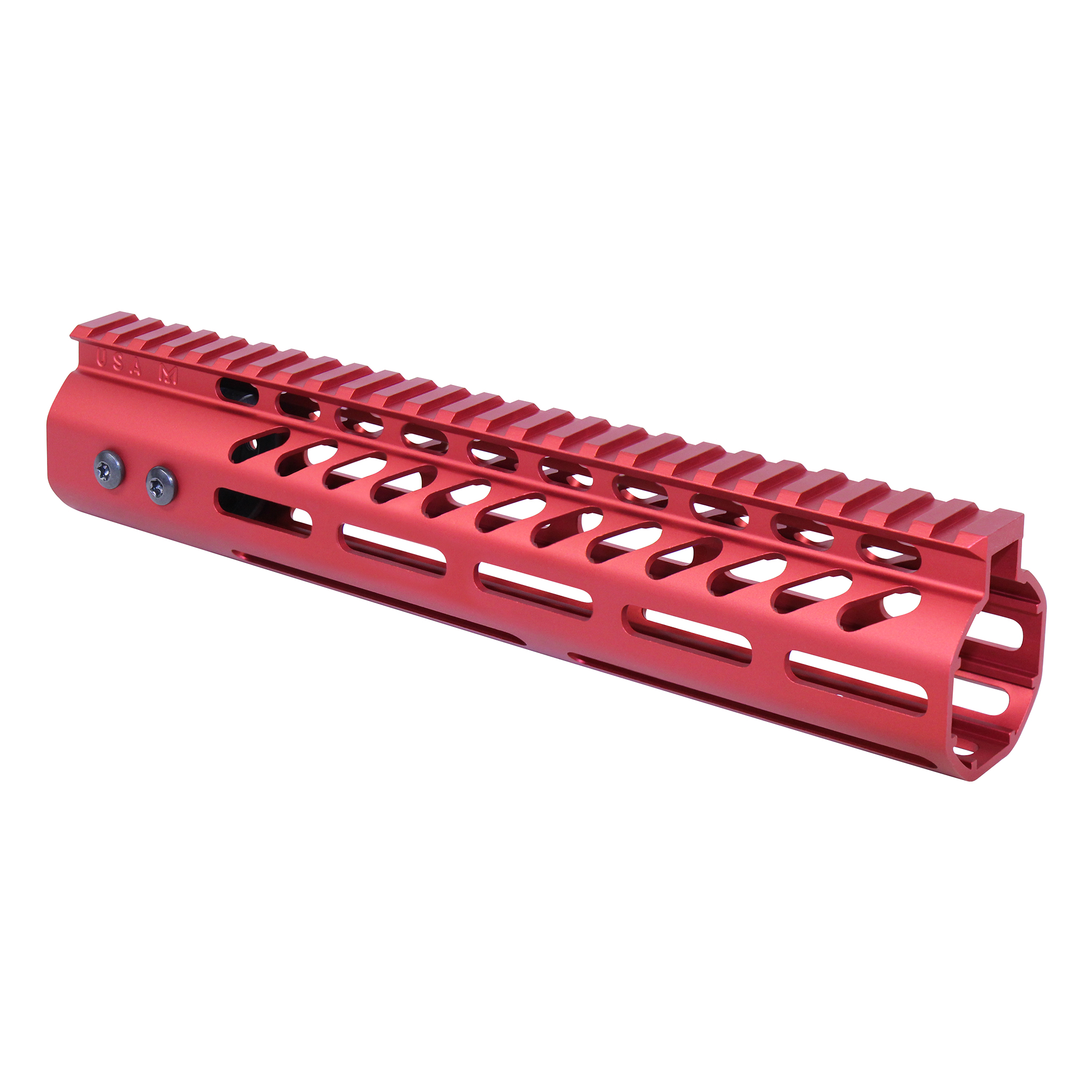 Anodized Red 10 inch M-LOK free floating handguard with monolithic top rail for .308 caliber