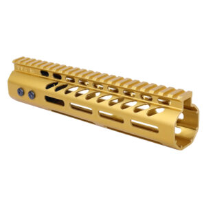 Anodized Gold 9 inch M-LOK free floating handguard with monolithic top rail for .308 Cal