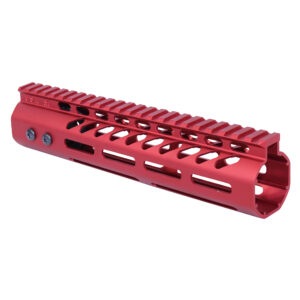 Anodized Red 9 inch M-LOK free floating handguard with monolithic top rail for .308 Cal