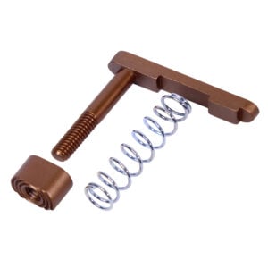 Anodized bronze AR-15 mag catch assembly with extended button and spring