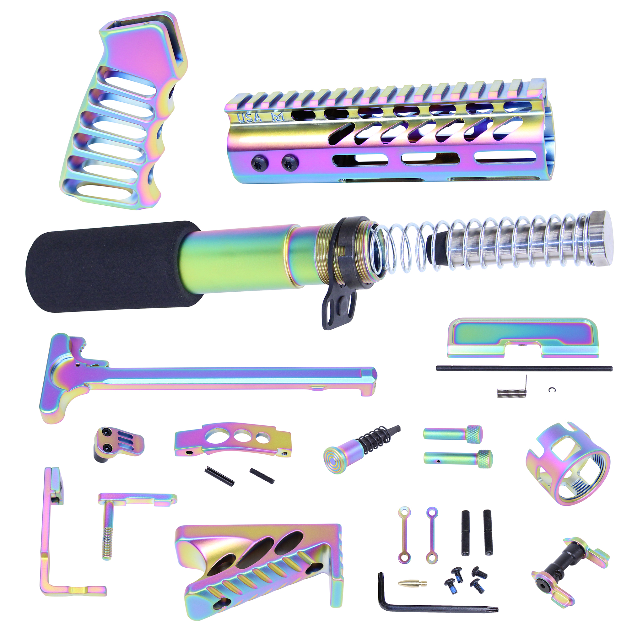 AR-15 Ultimate Finishing Pistol Kit with Matte Rainbow PVD Coated components