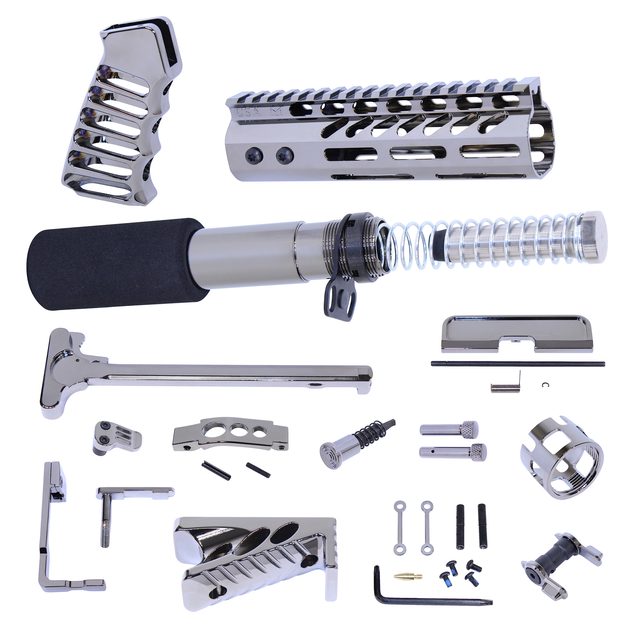 AR-15 pistol finishing kit with black chrome finish