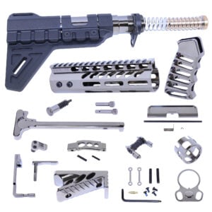 AR-15 pistol buffer tube kit with brace in black chrome finish