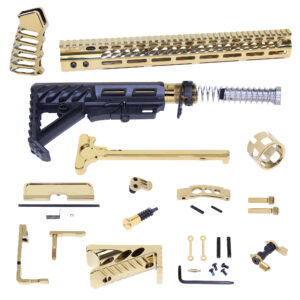 Gold plated AR-15 finishing kit with black stock and hardware components