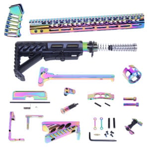AR-15 Ultimate Finishing Rifle Kit with Rainbow PVD Coated components and black stock