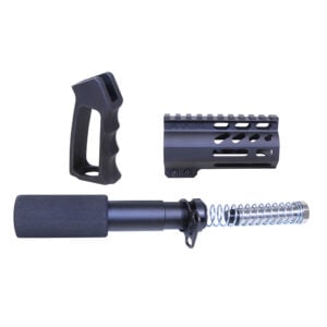 AR-15 Mini Pistol Furniture Set in Anodized Blue finish showing pistol grip, handguard, and buffer tube kit