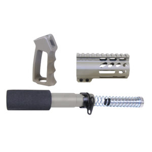 AR-15 Mini Pistol Furniture Set in Cerakote Flat Dark Earth finish, showing buffer tube, grip, and spring components