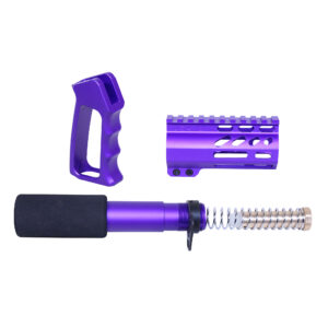 AR-15 Mini Pistol Furniture Set in Anodized Royal Purple showing buffer tube, grip, and handguard