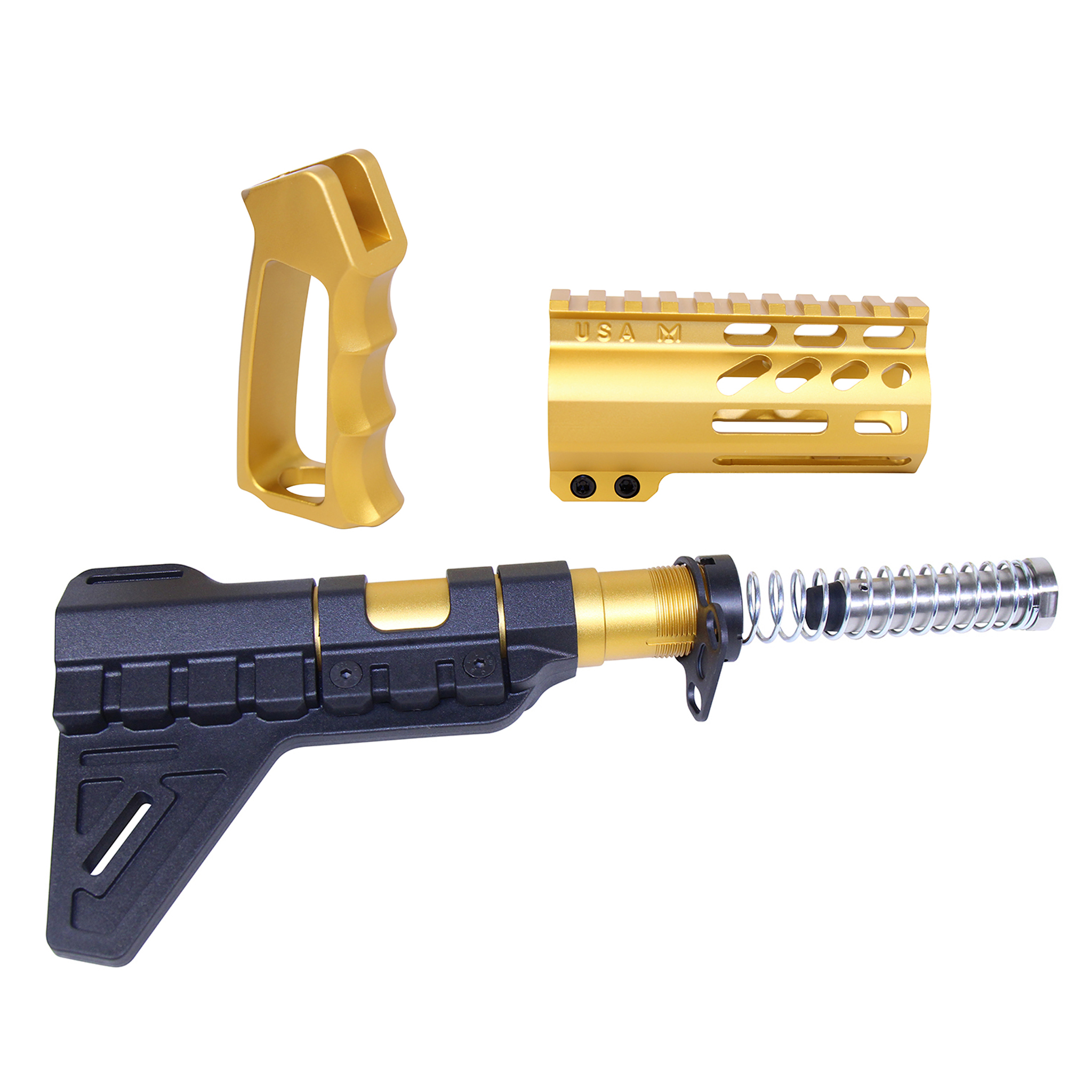 AR-15 Mini Pistol Furniture Set with Micro Breach Pistol Brace in Anodized Gold finish