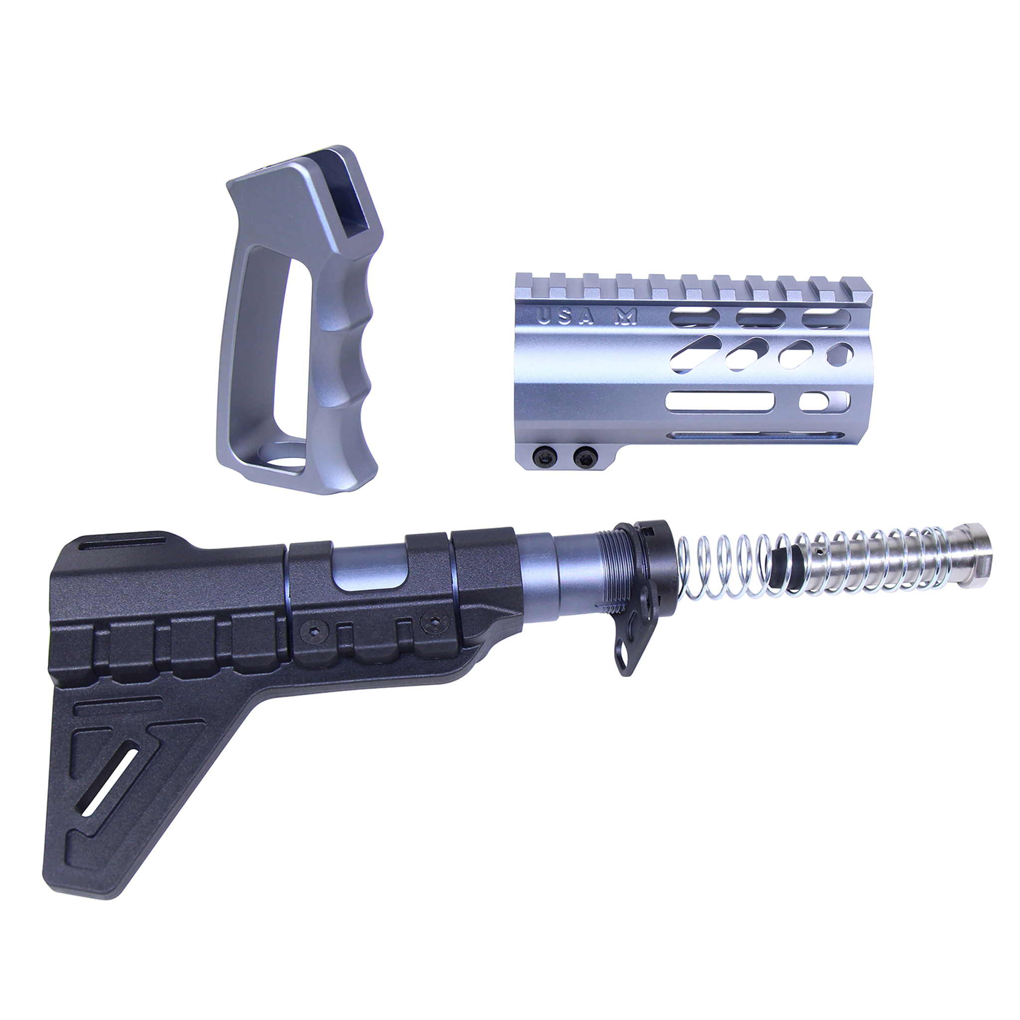 AR-15 Mini Pistol Furniture Set with Micro Breach Pistol Brace in Anodized Grey