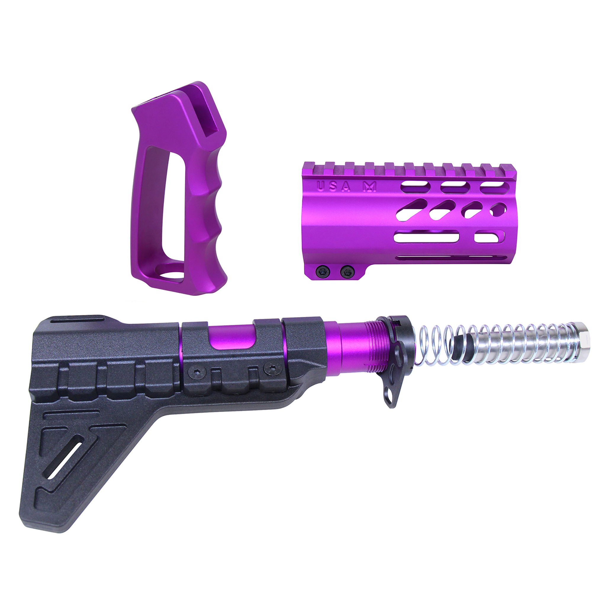 AR-15 Mini Pistol Furniture Set with Micro Breach Pistol Brace in Anodized Purple