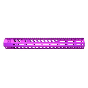 Anodized purple 15-inch skeletonized handguard with M-LOK slots and top rail