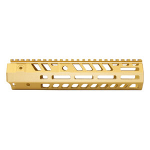 Anodized gold 9-inch skeletonized handguard with M-LOK slots and full-length top rail