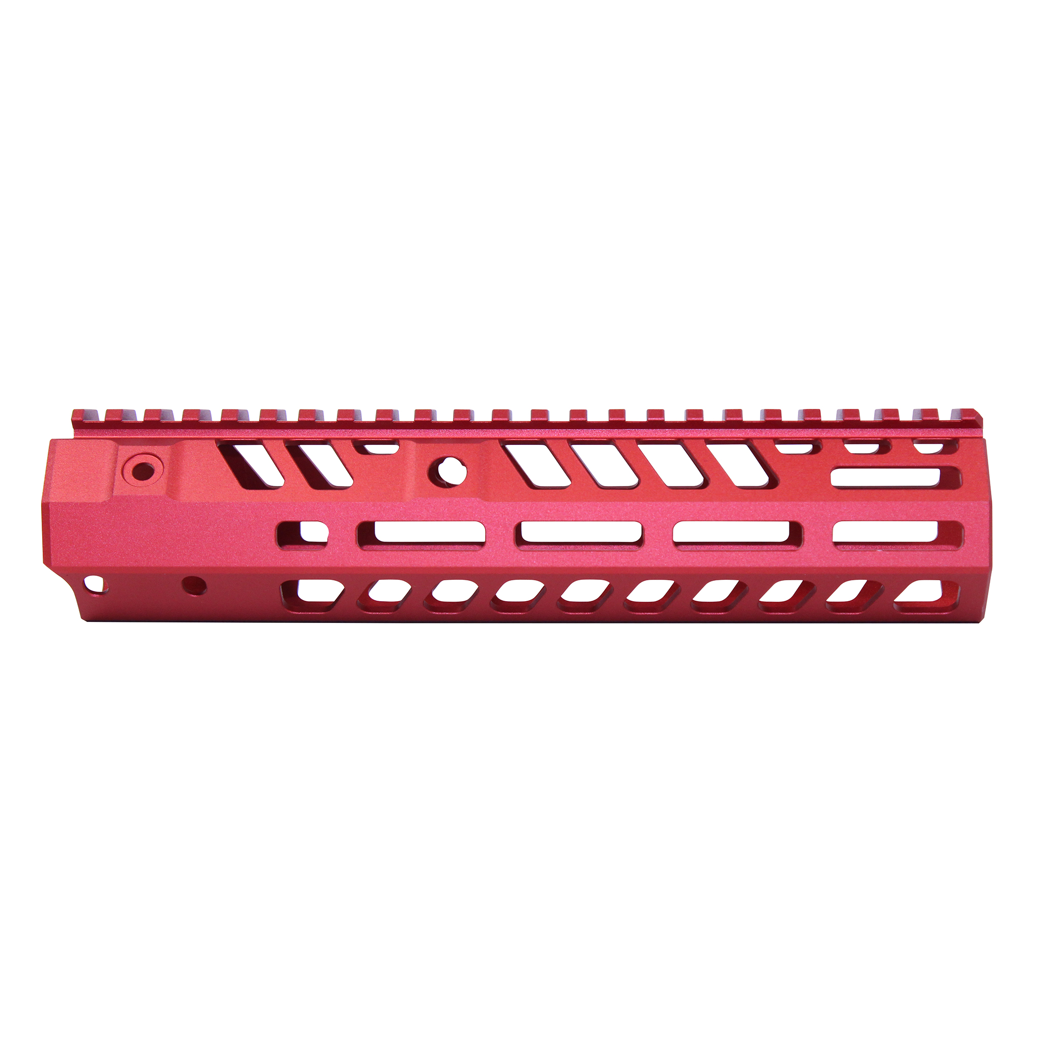 Anodized red 9-inch Socom Series handguard with M-LOK slots and skeletonized design