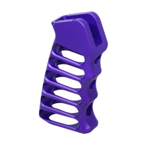 Anodized Royal Purple skeletonized aluminum pistol grip with finger grooves