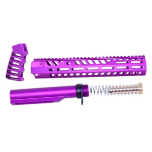 Anodized purple AR-15 12-inch Socom Series build kit including handguard, pistol grip, and buffer tube assembly