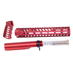 Anodized red AR-15 Socom Series 12-inch build kit including handguard, pistol grip, and buffer tube assembly