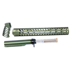 Anodized green AR-15 15-inch Socom series build kit including handguard, pistol grip, and buffer tube assembly