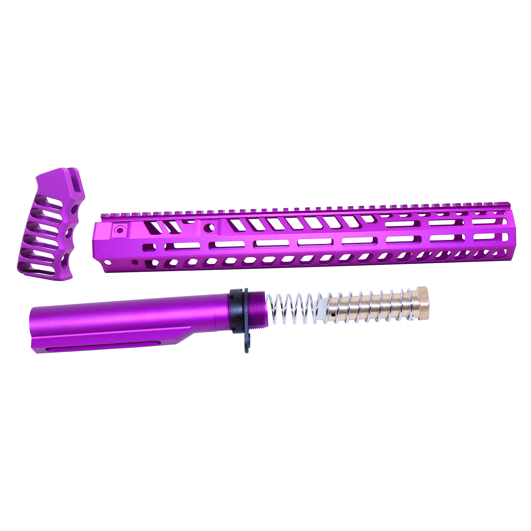 Anodized purple AR-15 Socom Series build kit including handguard, pistol grip, and buffer tube assembly