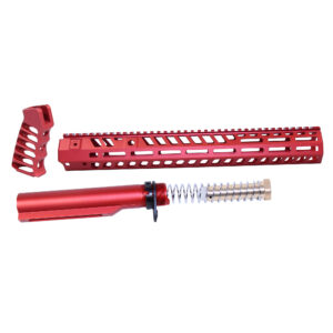 Anodized red AR-15 15 inch Socom Series build kit including handguard, pistol grip, and buffer tube assembly