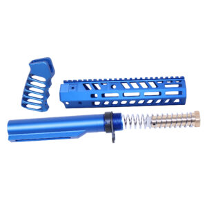Anodized blue AR-15 Socom Series buffer tube kit with pistol grip and handguard