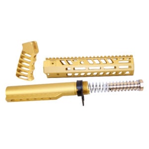 Anodized gold AR-15 Socom Series buffer tube kit with pistol grip and spring