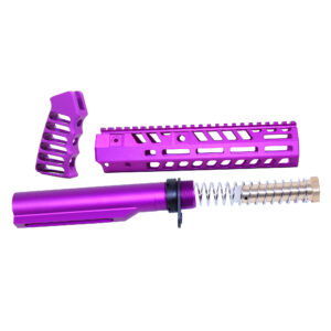 Anodized purple AR-15 Socom Series buffer tube kit with pistol grip, handguard, and spring assembly