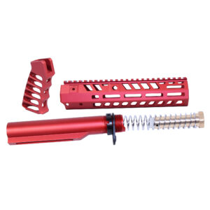 Anodized red AR-15 Socom Series 9-inch build kit including buffer tube, handguard, and pistol grip