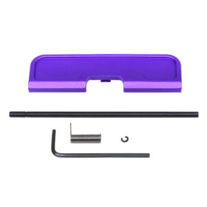 Anodized Royal Purple AR-15 ejection port dust cover assembly with rod, spring, and clip