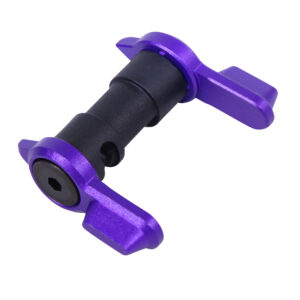AR-15 lower parts safety with anodized royal purple finish and short throw levers