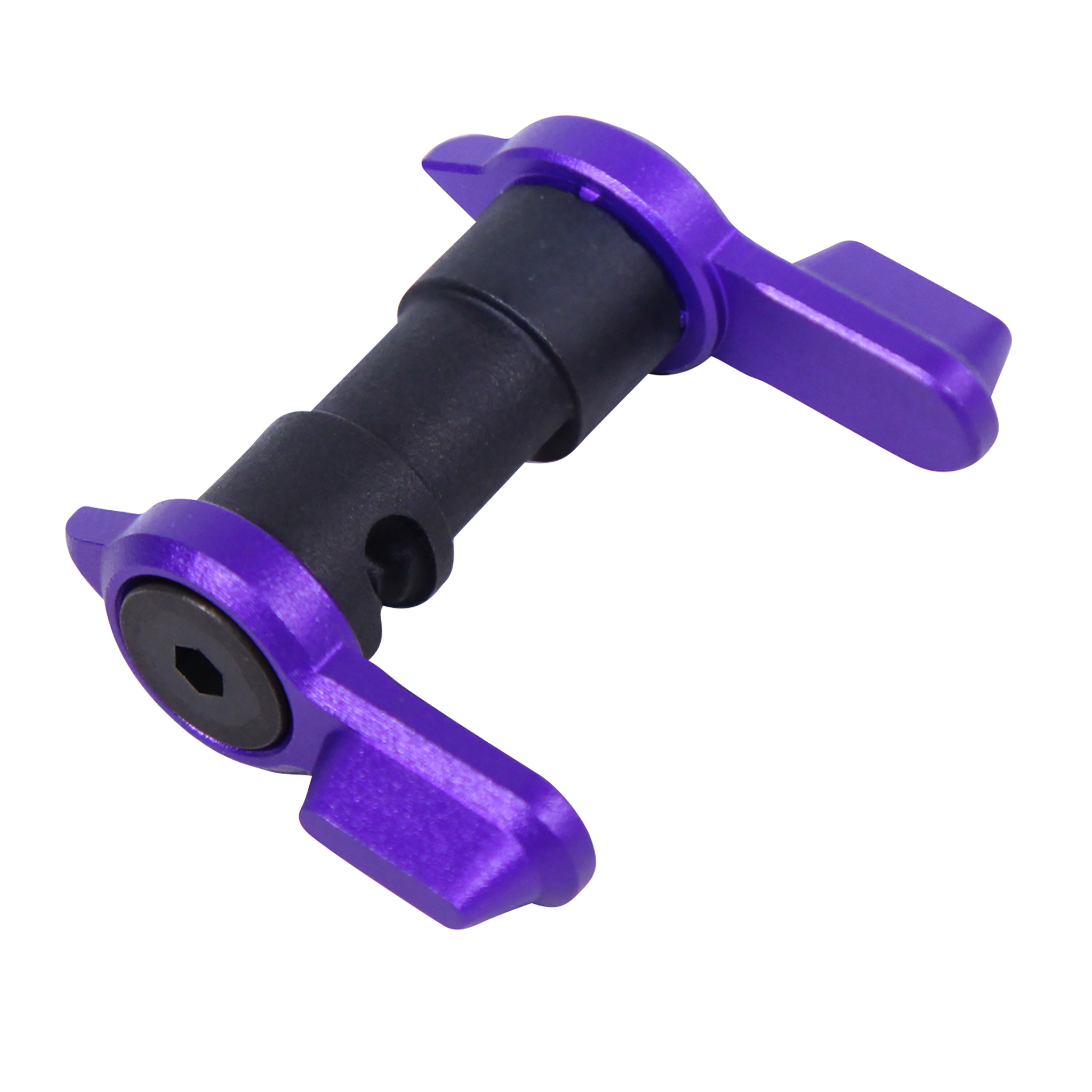 AR-15 lower parts safety with anodized royal purple finish and short throw levers