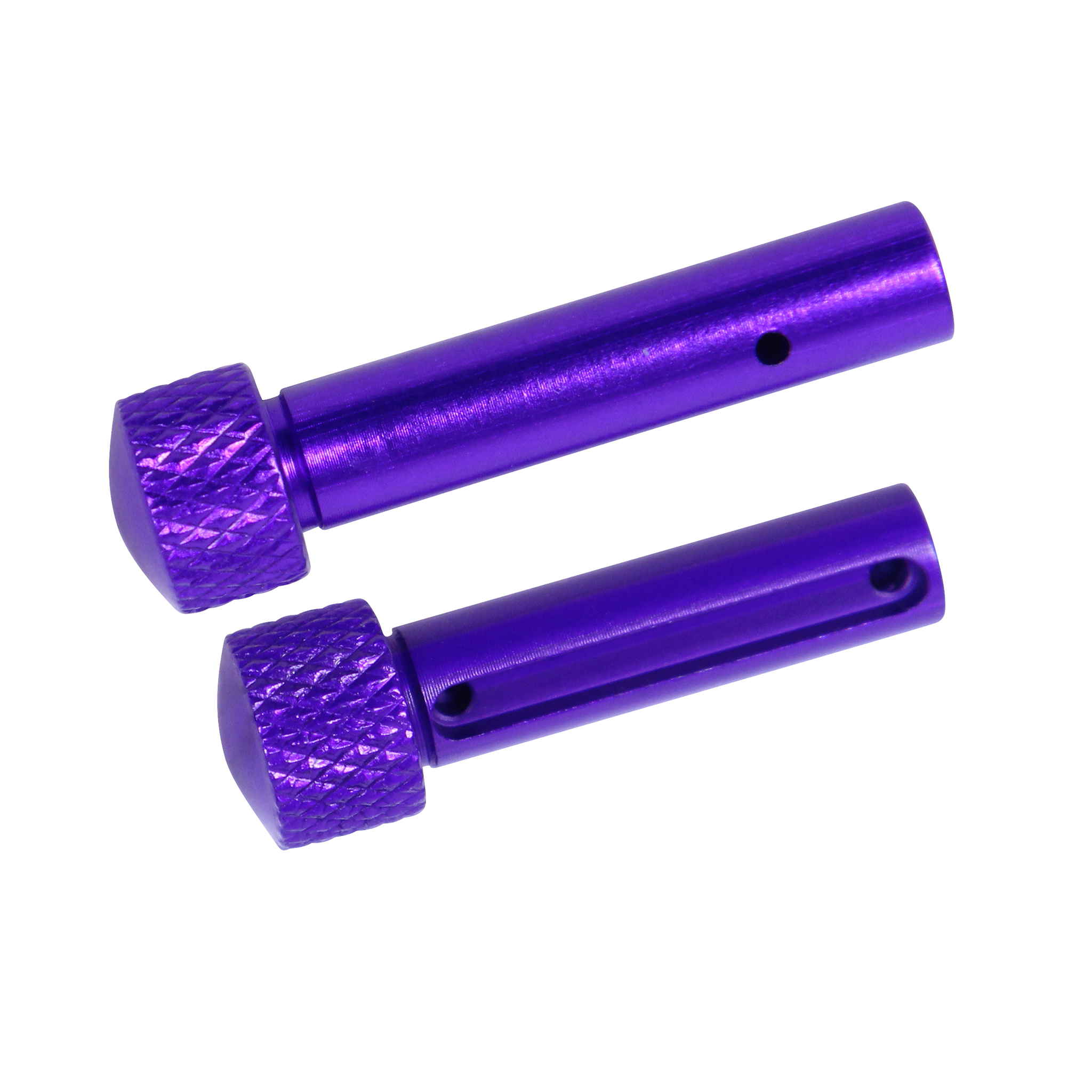 Extended takedown pin set in anodized royal purple finish for AR-15 platform
