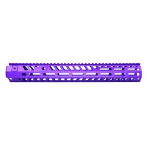 Anodized Royal Purple 15-inch M-LOK handguard with skeletonized design and top rail