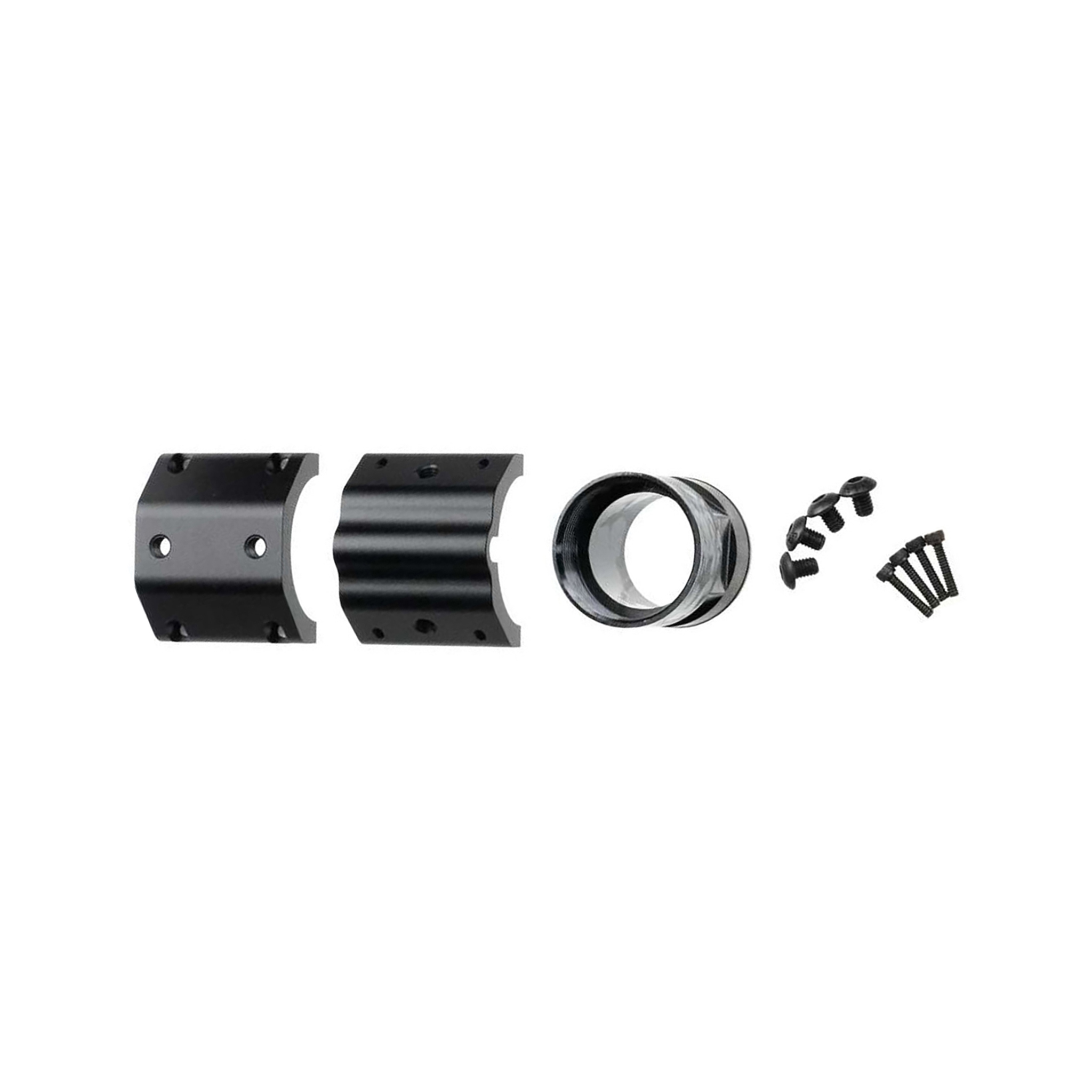 Steel barrel nut and aluminum clamp halves for Socom Series handguard, shown with mounting hardware
